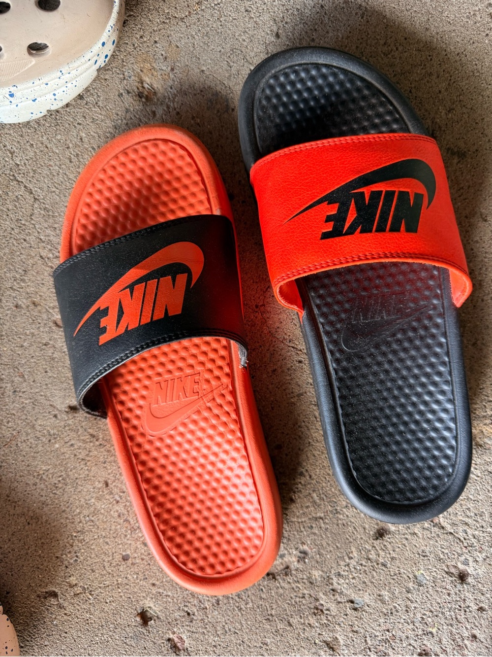Nike Black and Bright Orange Slide Sandals